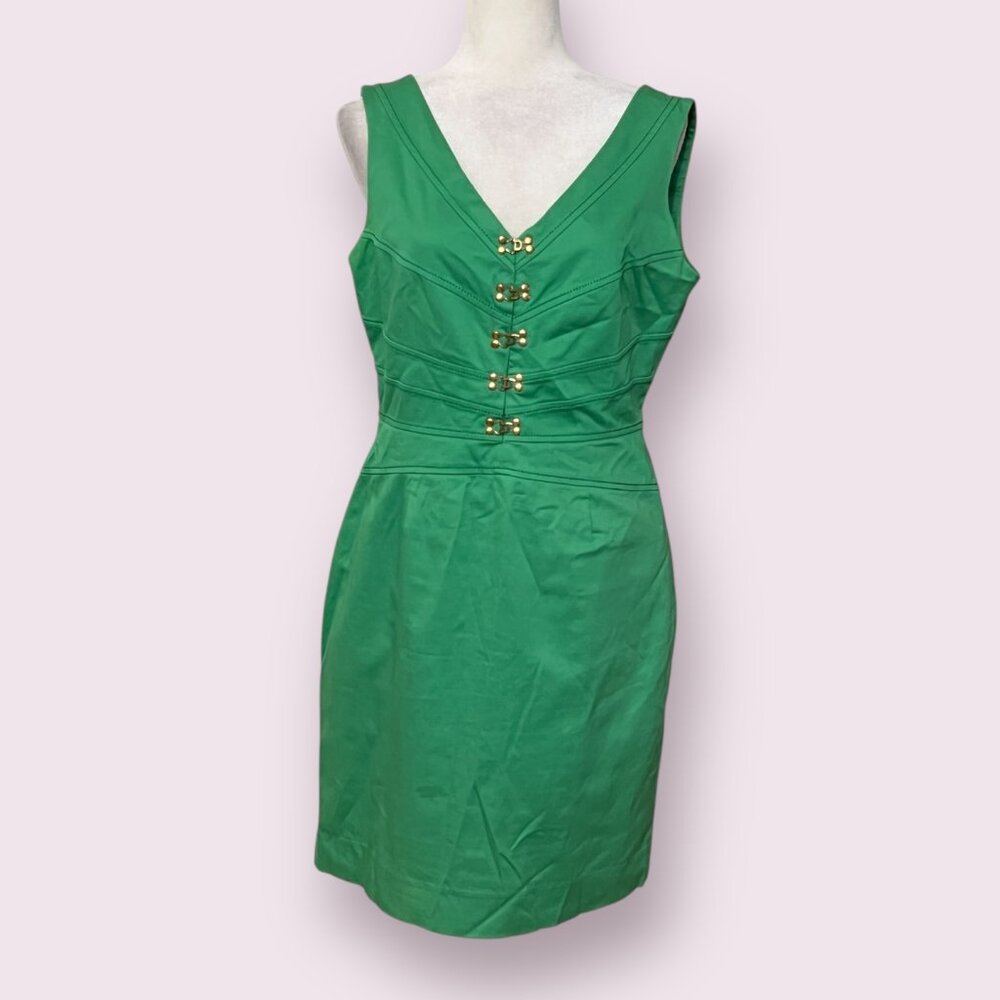 ANTONIO MELANI Women's Pencil Dress Green Sleeveless Size 10 V-Neck - Picture 2 of 12